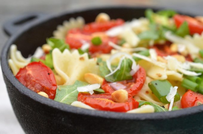 Pasta Salad with Roasted Tomatoes , Parmesan Cheese and Pine Nuts