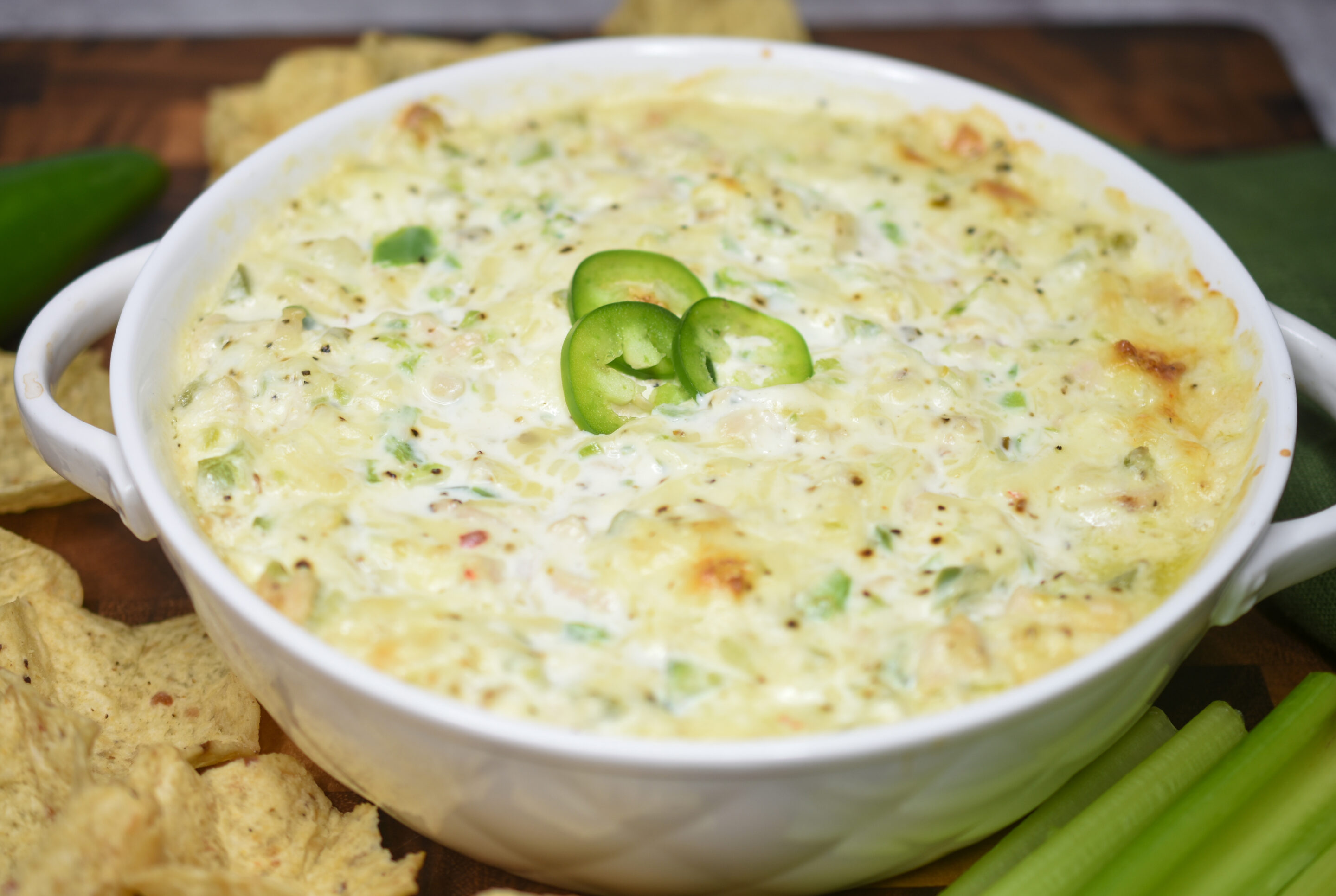 Hot from the oven Jalapeno Chicken Dip ready to enjoy