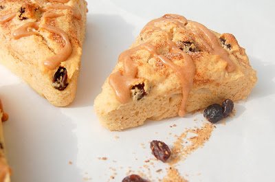 Raisin Scones with Cinnamon & Sugar Drizzle