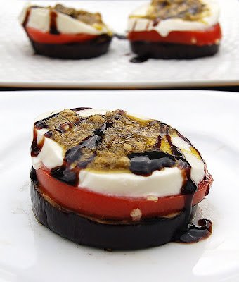 Grilled Eggplant, Tomato & Mozzarella Stacks