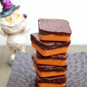 Homemade Halloween Candy Chocolate and Peanut Butter Candy. Orange and black chocolate.