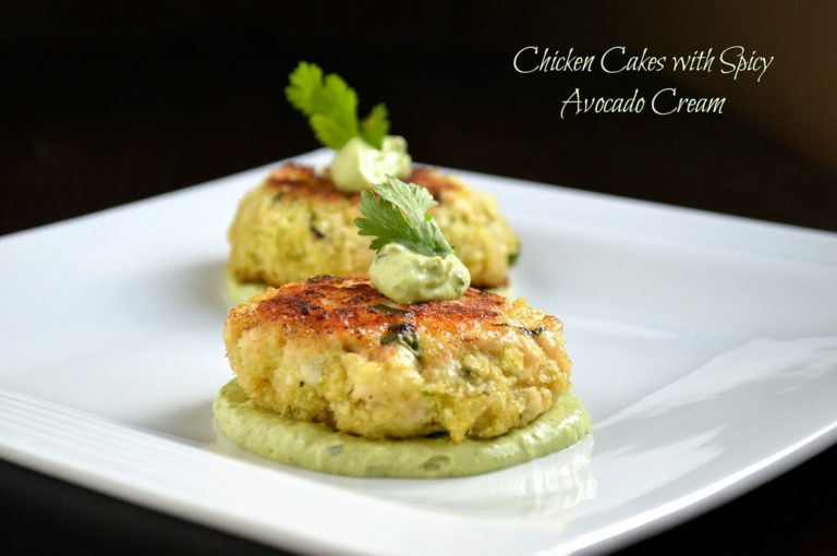 Chicken Cakes with Spicy Avocado Cream