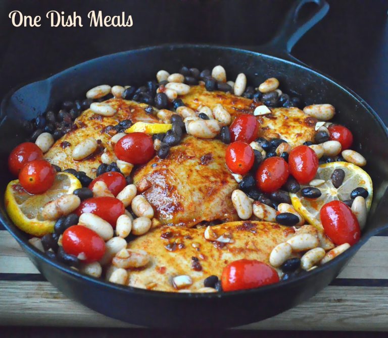 One Dish Meal Roasted Chicken with Beans & Tomatoes