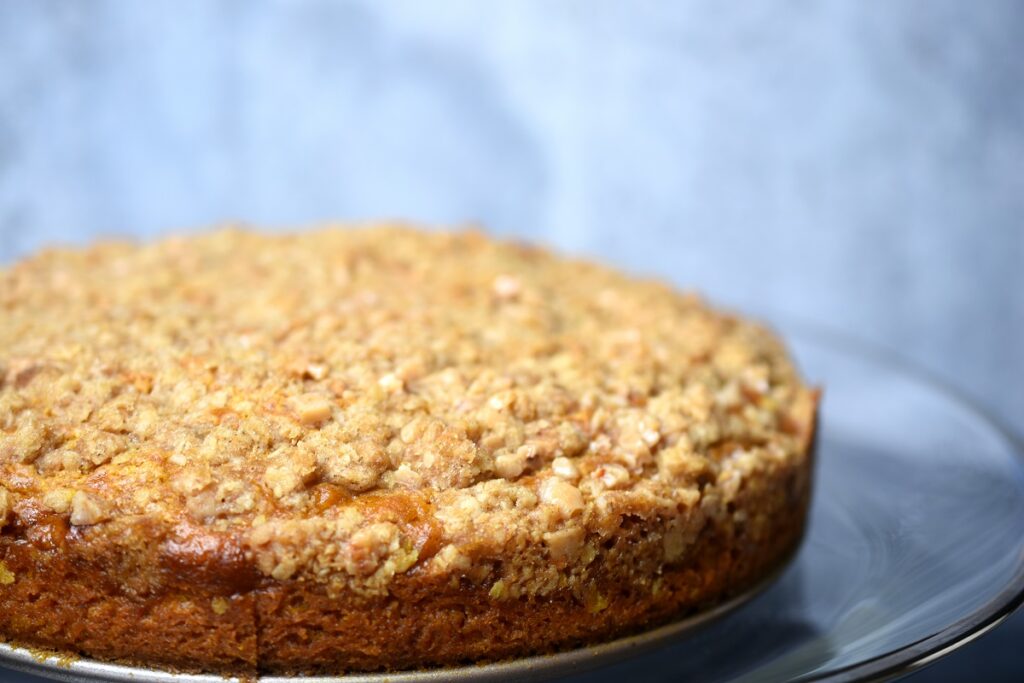 Pumpkin Crunch Cake on cake stand