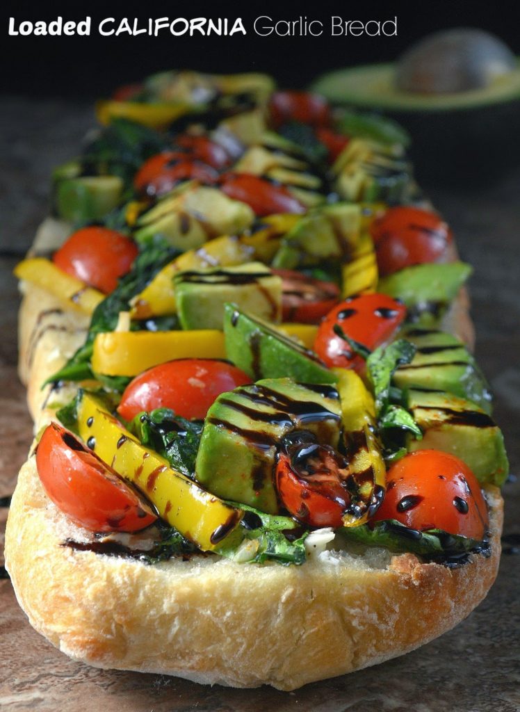Garlic Bread with Spinach Avocados Garlic and Tomatoes