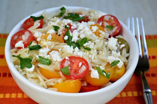 Orzo With Tomatoes Feta and Greek Dressing