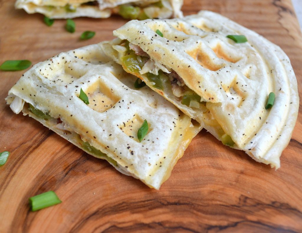 Easy Chicken Quesadilla recipe made in the waffle maker is quickest way to make quesadilla! 