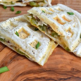 Easy Chicken & Cheese Quesadillas Made in your waffle iron...Unbelievably delicious AND easy!