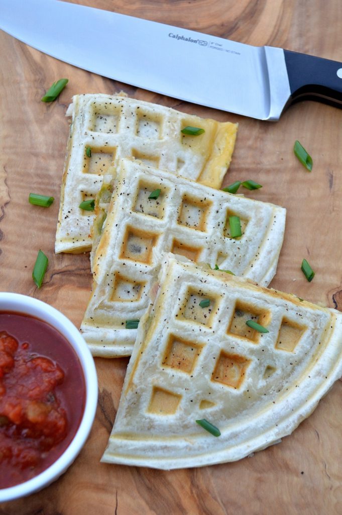 Easy Chicken Quesadilla recipe made in the waffle maker is quickest way to make quesadilla! 