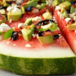 Watermelon Pizza With Avocados Jalapenos Bacon & Feta Drizzled with Honey-Lime Vinaigrette & Balsamic Glaze @SouffleBombay