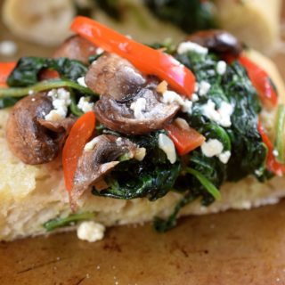 Ciabatta Bread WIth sauteed Spinach Mushrooms Peppers and Feta
