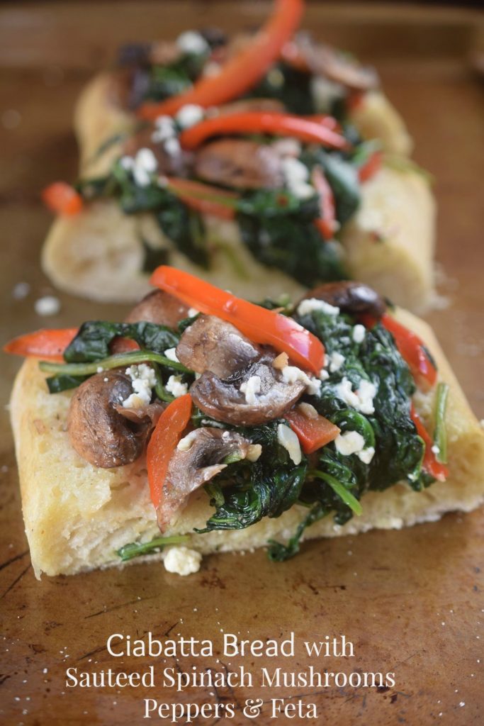 Ciabatta Bread Loaded With Sauteed Vegetables & Feta Cheese .