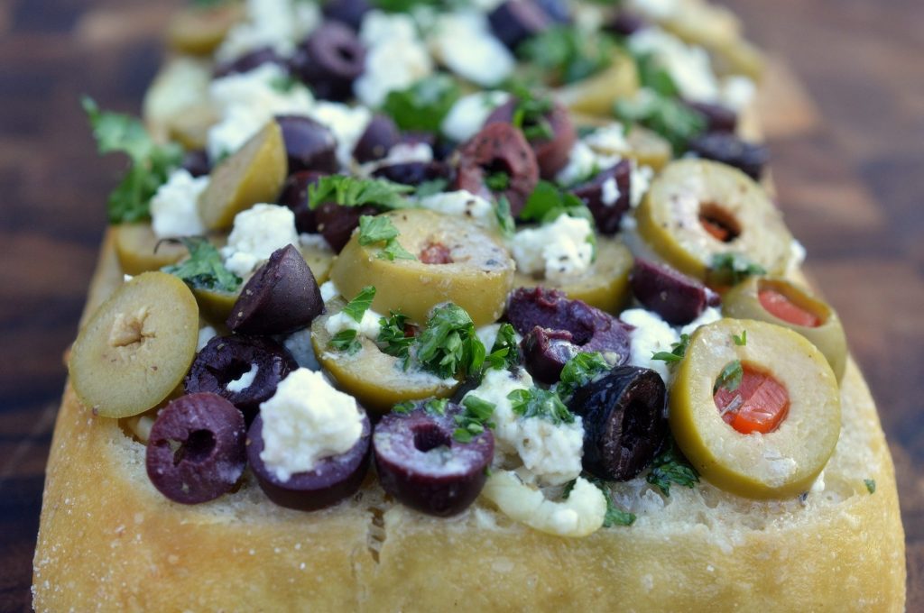 Garlic Bread With Olives & Feta Cheese