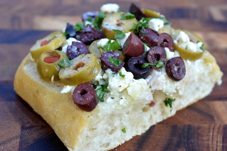 Greek Garlic Bread - Garlic Bread with Olives & Feta Cheese