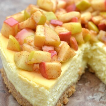 Cheesecake Topped With Sauteed Cinnamon & Sugar Apples