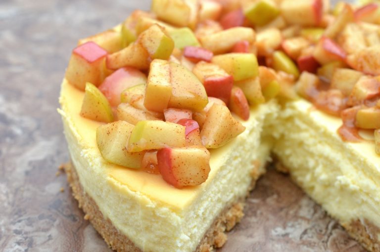 Cheesecake Topped With Sauteed Cinnamon & Sugar Apples