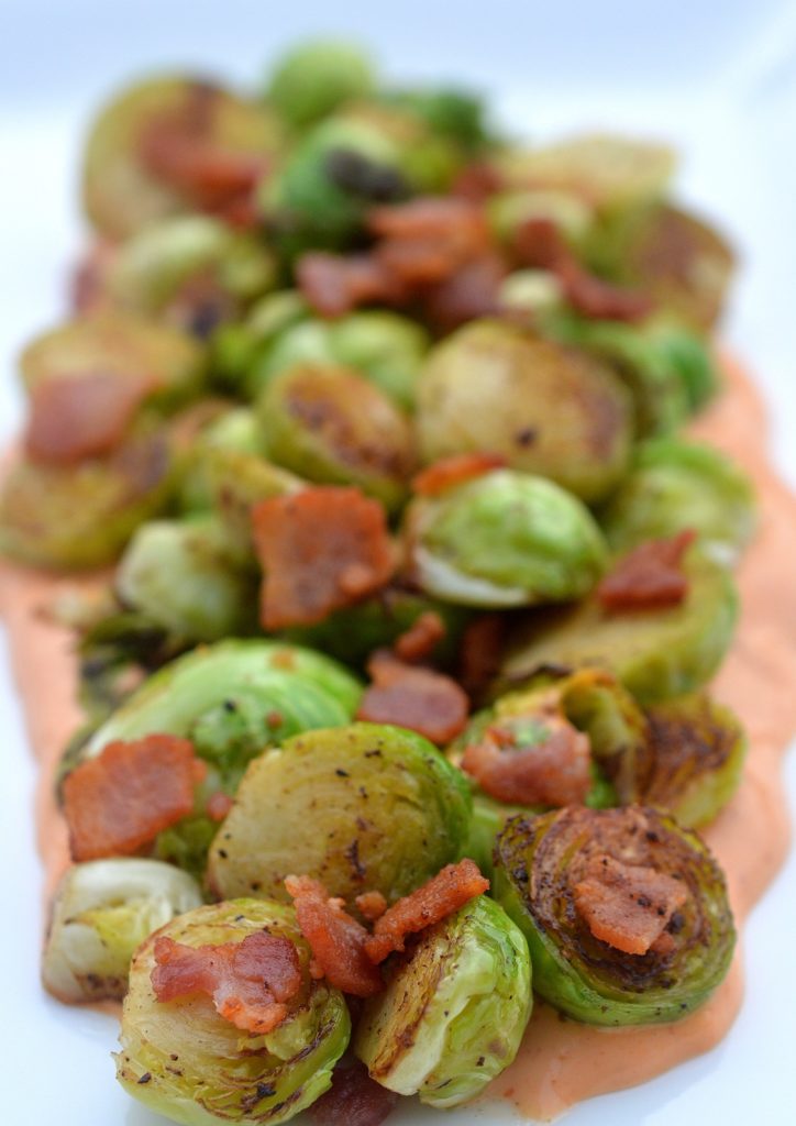 Brussells Sprouts Bacon & Sriracha Cream