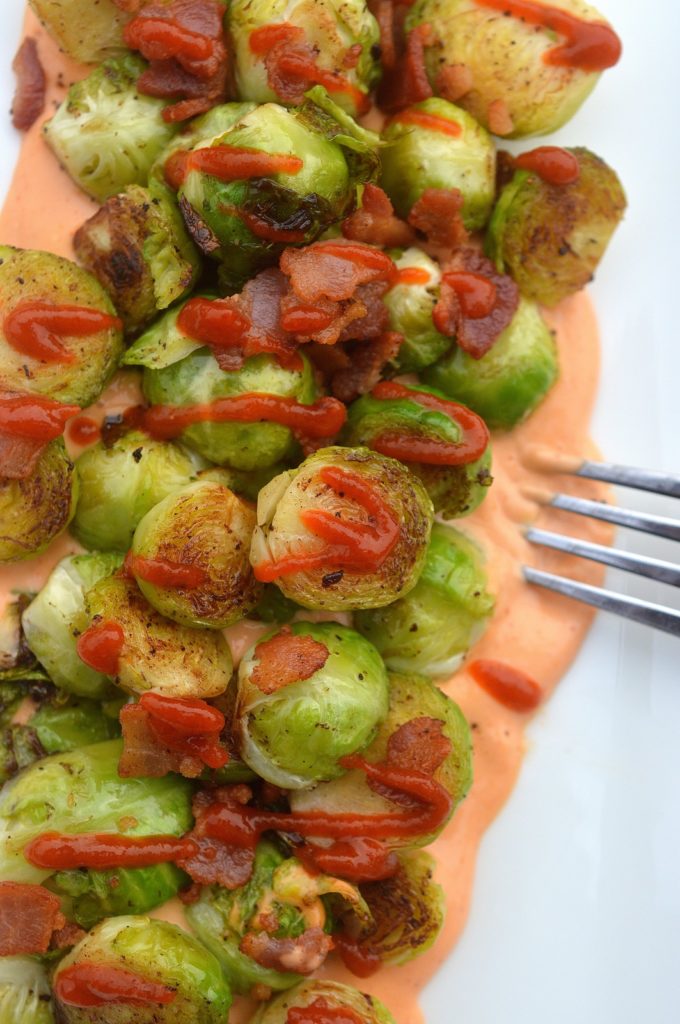 Brussells Sprouts Bacon & Sriracha Cream