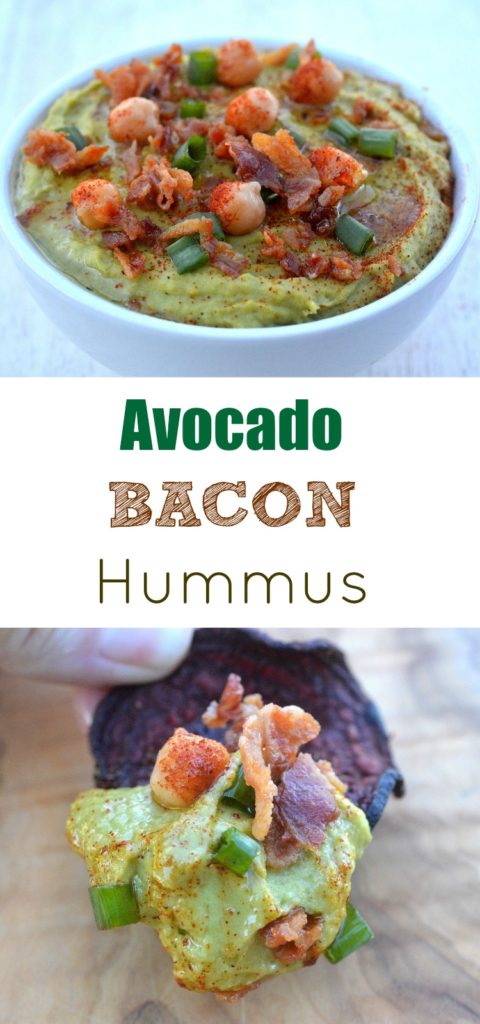 Avocado Hummus with Bacon, a delicious variation on the traditional packed with potassium, vitamin c and nutrients oh and BACON!!