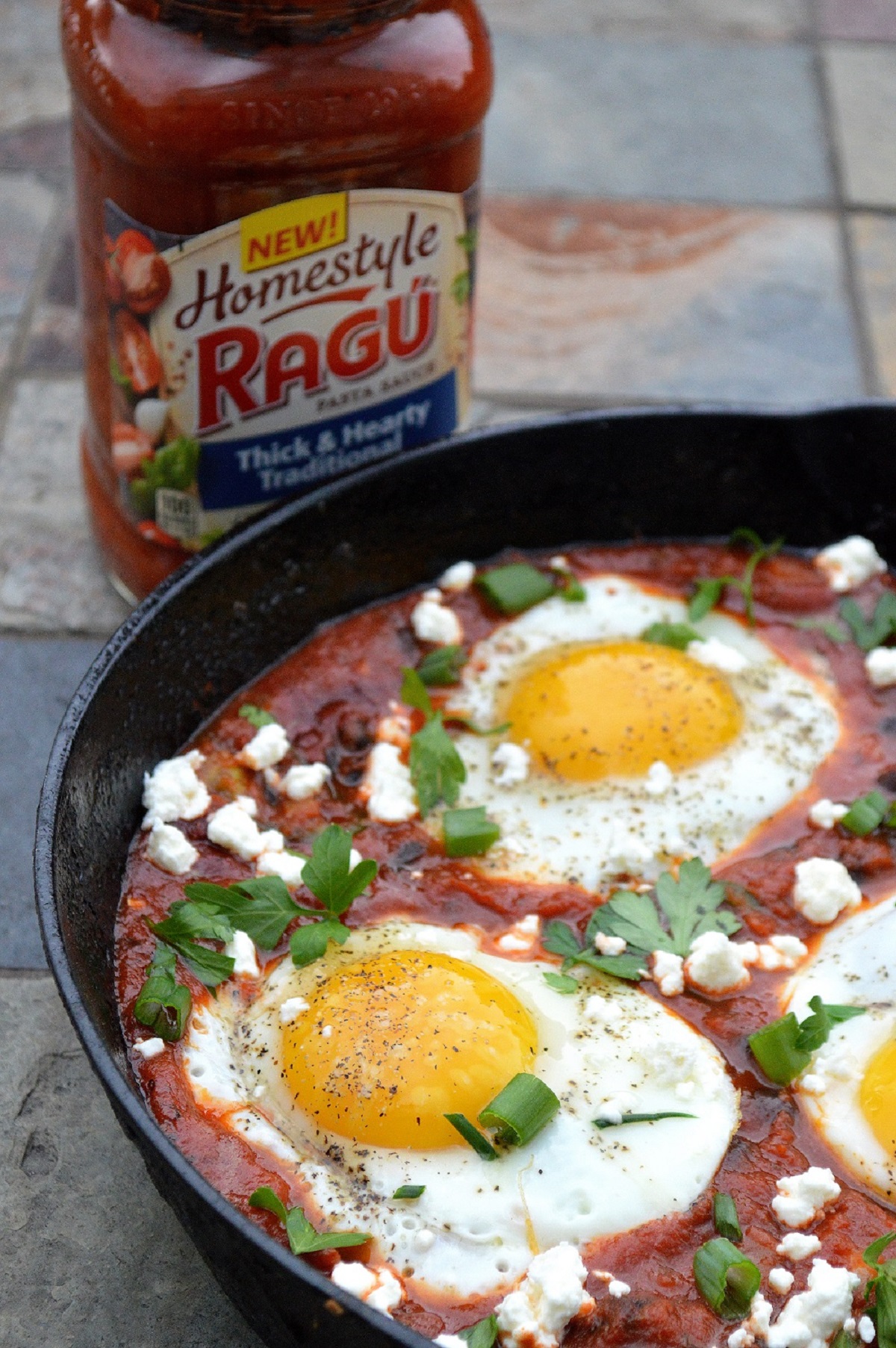A twist on Shakshouka, gibe this super tasty Black Beans And Eggs with Feta cheese a go! A favorite breakfast recipe scooped up with crusty bread.