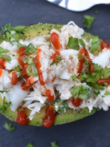 Crab Salad Stuffed Avocados, easy light and delicious!