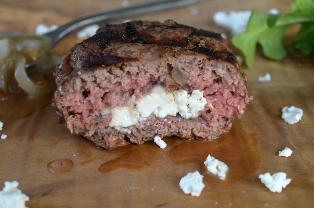 Feta Stuffed Lamb Burger with Onion Fig Jam #BurgerMonth
