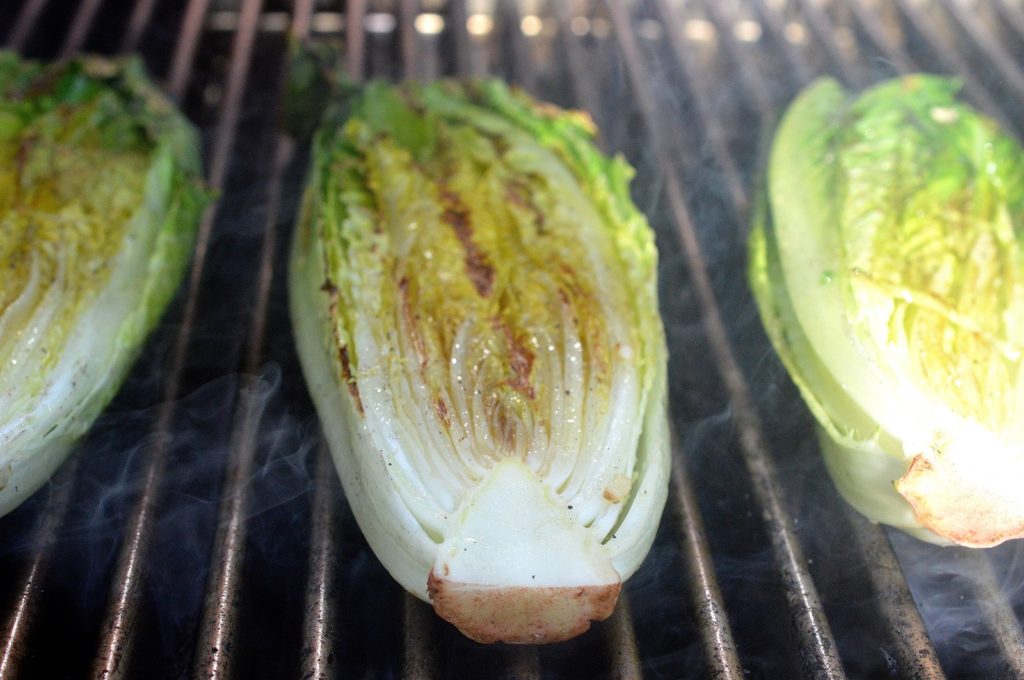 Grilling Romaine for Grilled Caesar Salad