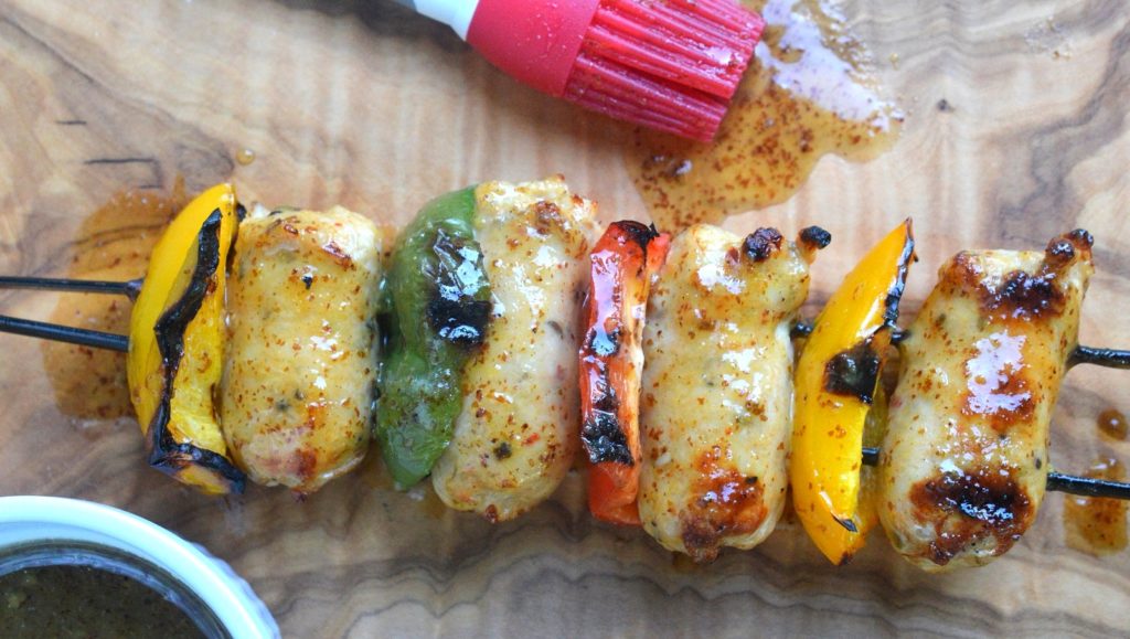 Grilled Honey Mustard Chicken Sausage Kebabs, YUM!