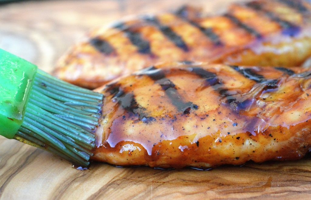 Grilled Honey Bourbon BBQ Chicken. Just 3 ingredients for the sauce and it's GOOD!!