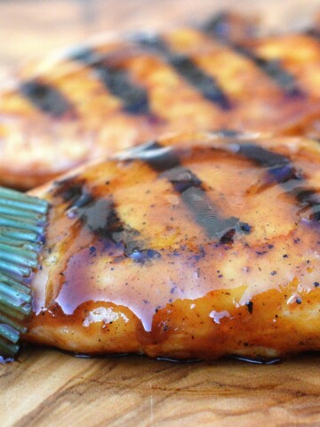 Grilled Honey Bourbon BBQ Chicken. Just 3 ingredients for the sauce and it's GOOD!!