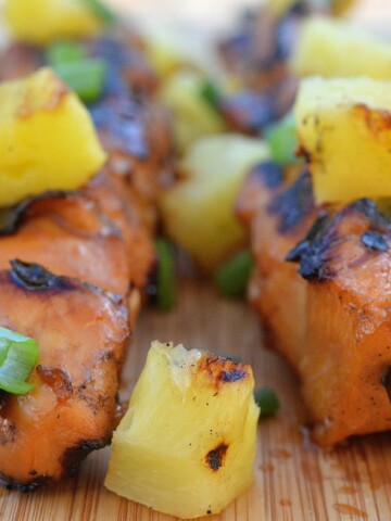Hawaiian Chicken Skewers from Souffle Bombay. Great for a crowd!