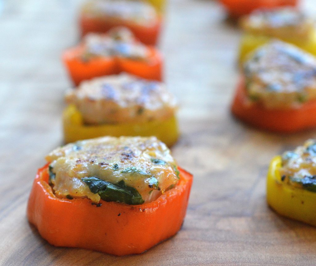 Sausage Stuffed Pepper Rings - Mini peppers sliced & stuffed with sausage make a perfect pick up snack or entree for the kids lunchboxes, parties or snack!