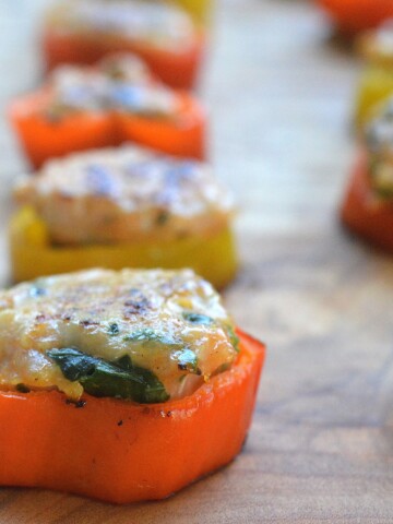 Sausage Stuffed Pepper Rings - Mini peppers sliced & stuffed with sausage make a perfect pick up snack or entree for the kids lunchboxes, parties or snack!