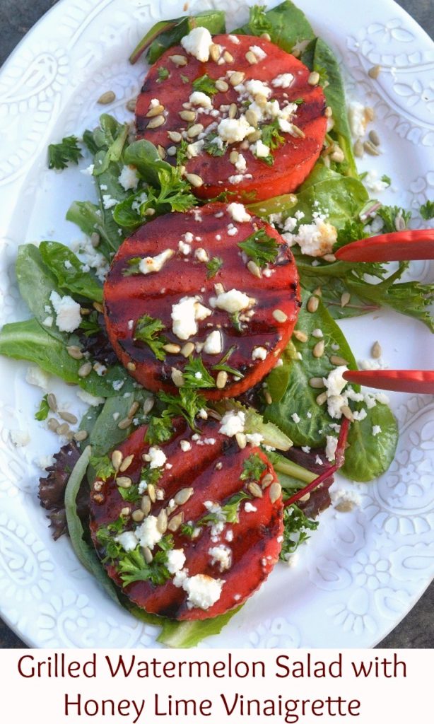 Grilled Watermelon Salad with Honey Lime Vinaigrette 