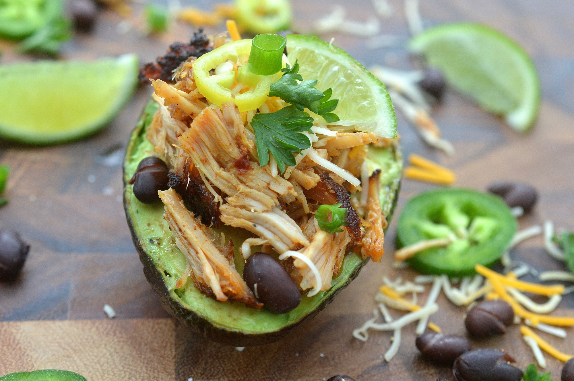 Loaded Pulled Pork Stuffed Avocados