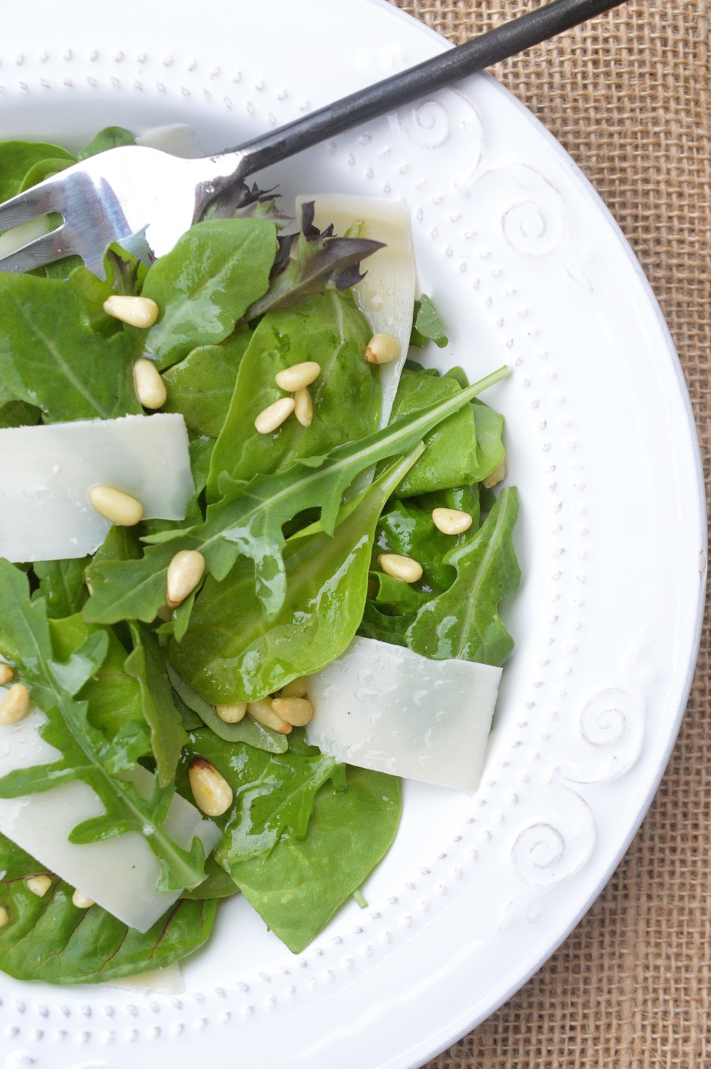 Arugula & Parmesan Cheese Salad with Toasted Pine Nuts and Lemon Vinaigrette 