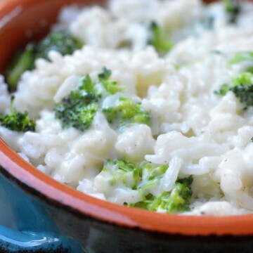 Cheesy Broccoli Rice made in under 20 minutes with white cheddar cheese