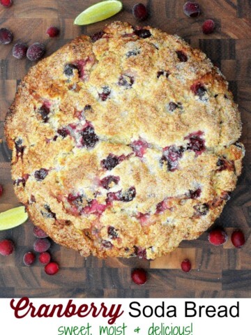 Cranberry Soda Bread comes together quick, is moist and sweet and makes a festive offering (or food gift) this holiday season.