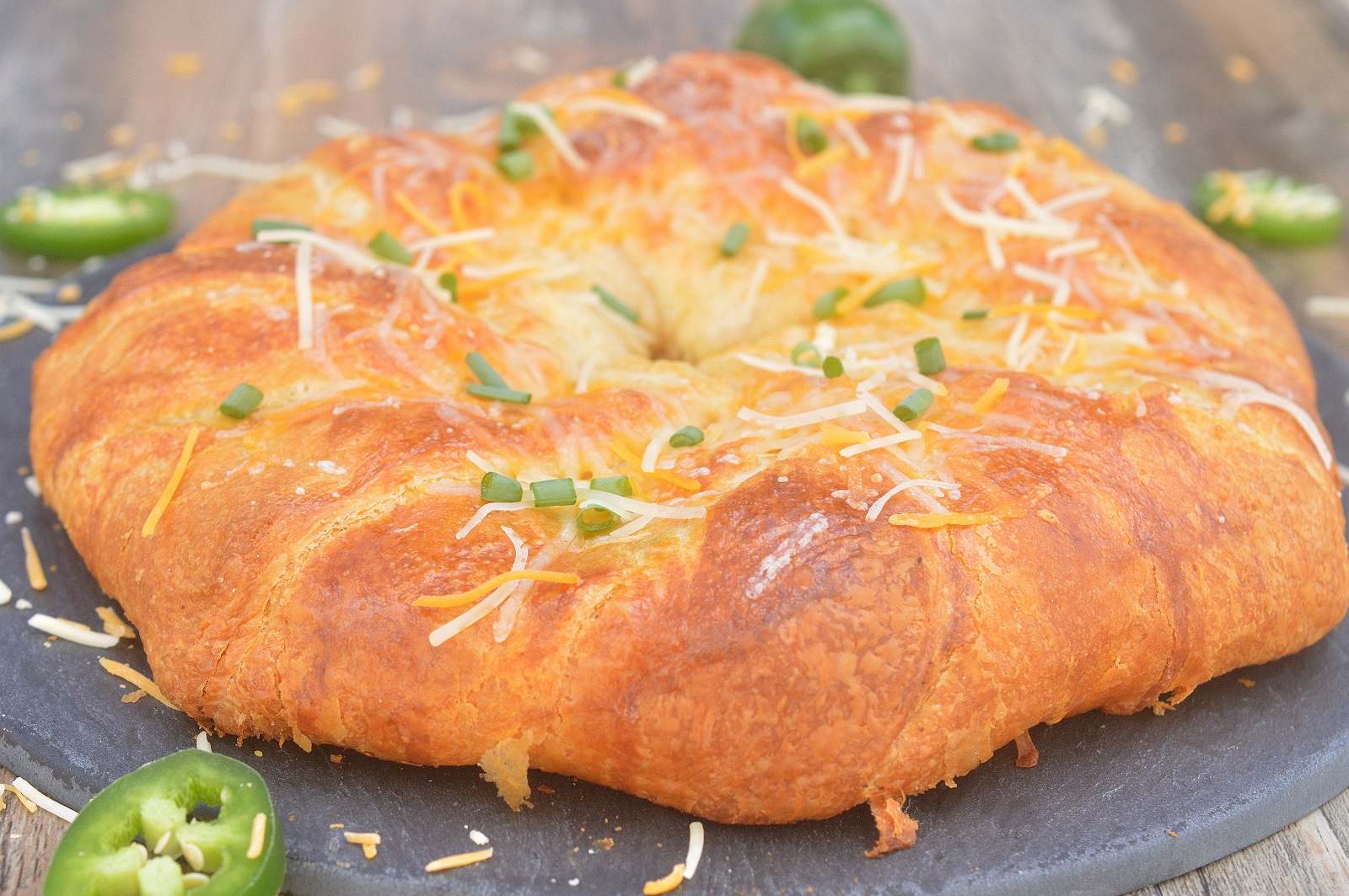 Stuffed Crescent Roll Ring with jalapeno popper filling