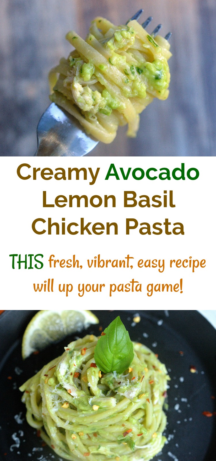 Creamy Avocado Lemon Basil Chicken Pasta, This is a pasta night game changing recipe! Easy, healthy, fresh & delicious!