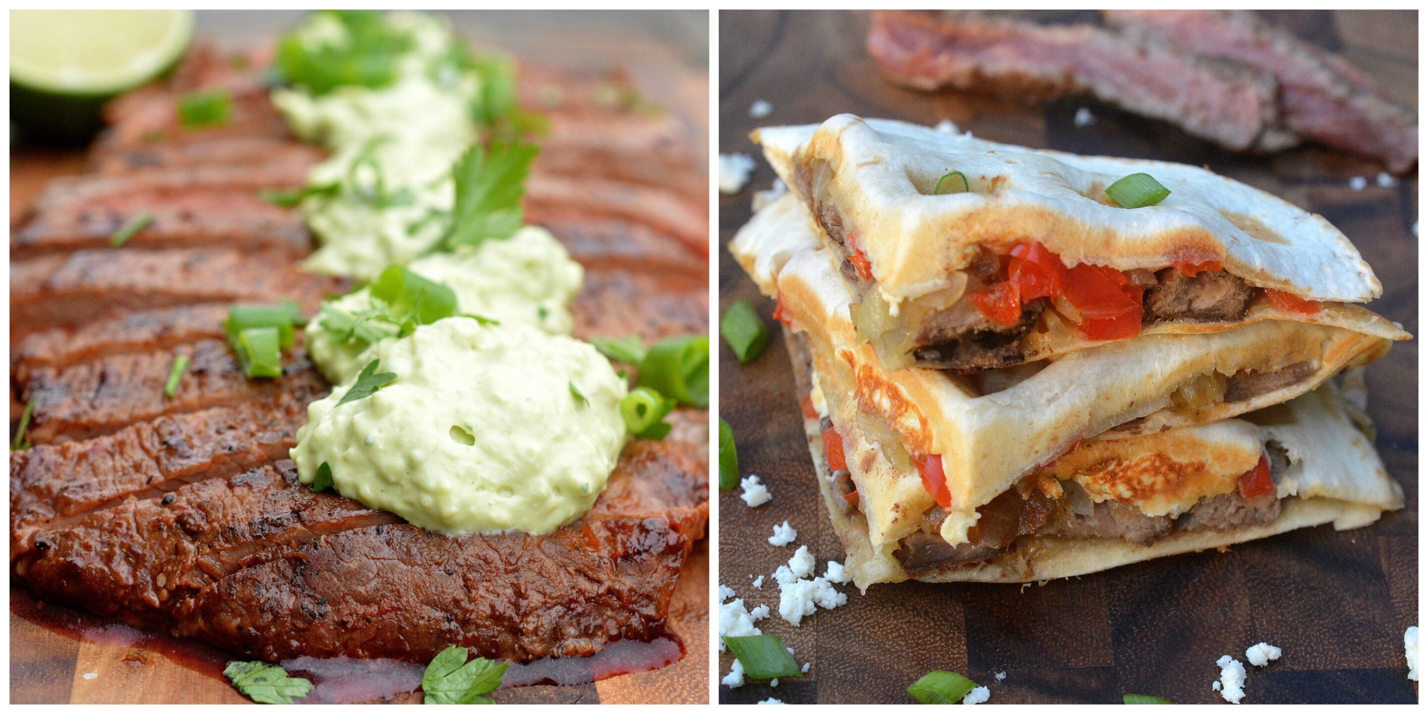 Grilled Chipotle Steak with Avocado Cream and Steak Quesadillas from Souffle Bombay