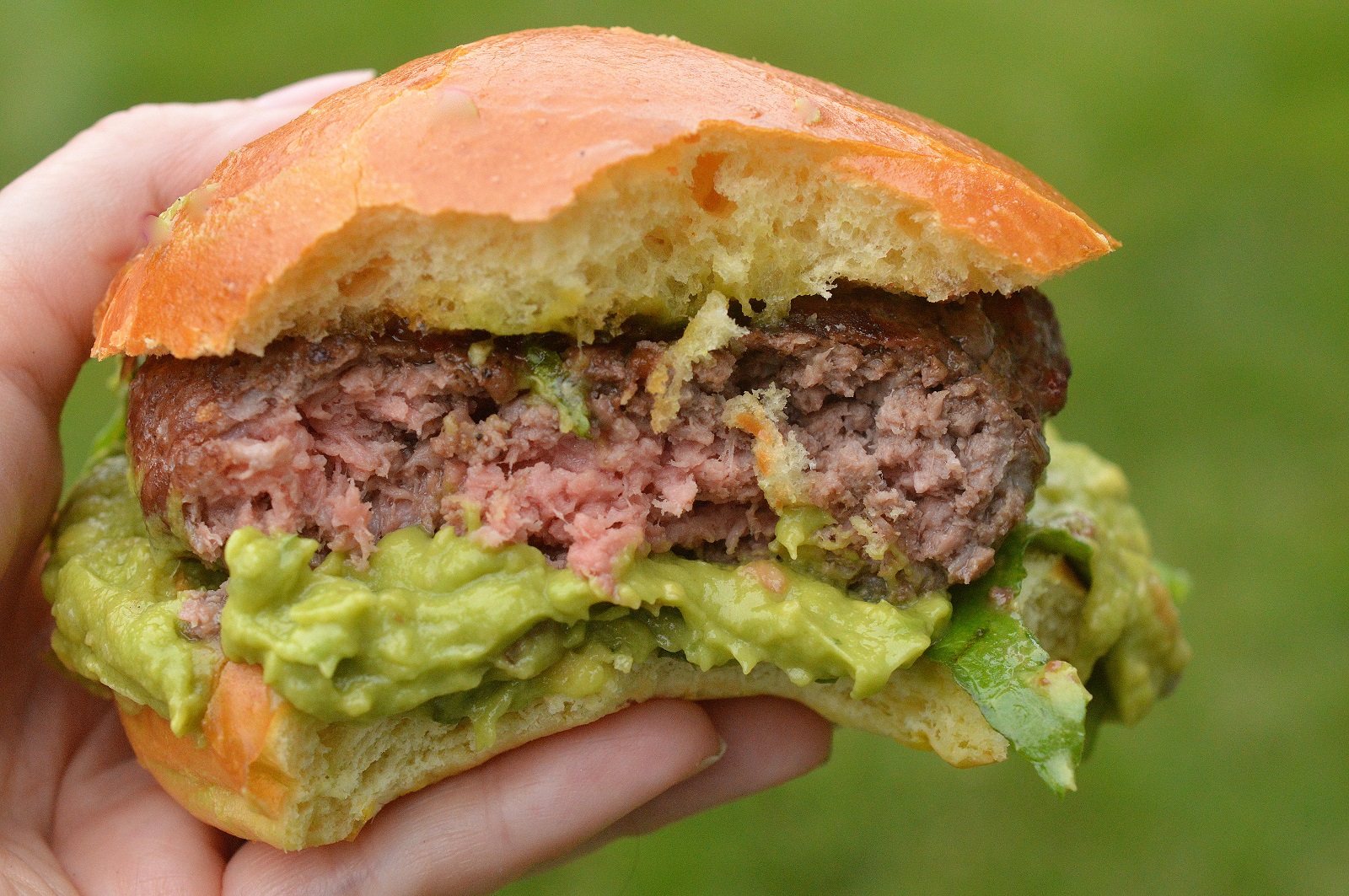 Guacamole Burgers. Creamy guac and the sweet & spicy kick of hot pepper jelly make these dairy-free burgers irresistible!