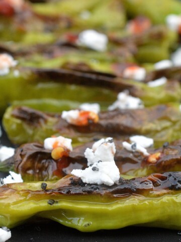 Shishito Peppers with Goat Cheese and Chili Sauce and easy, light appetizer