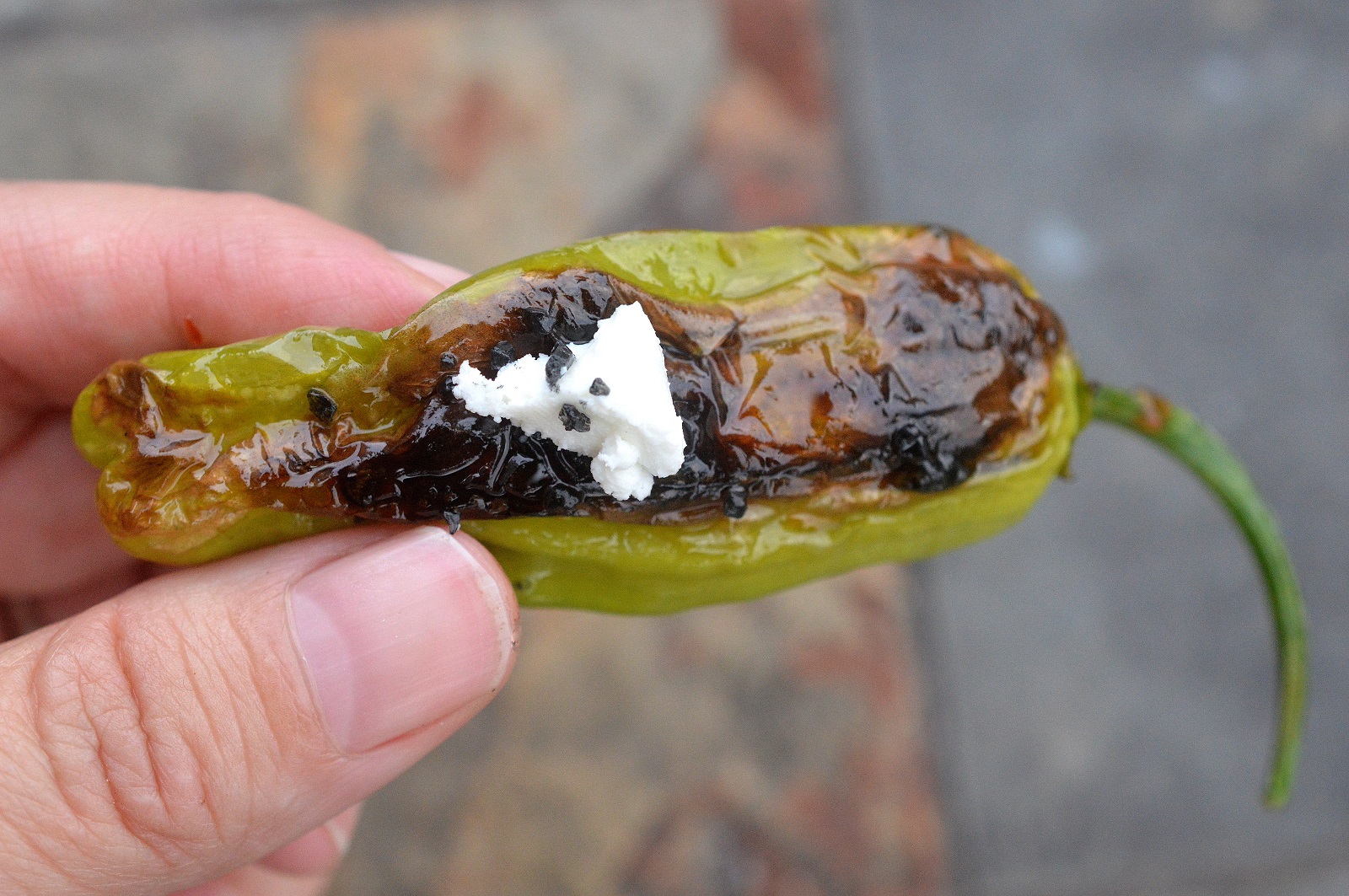 Shishito Peppers recipe with Goat Cheese and Chili Sauce an easy, light appetizer