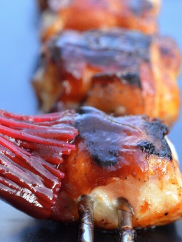 Grilled Bacon Wrapped Chicken Skewers are easy to make, full of flavor and gluten free!