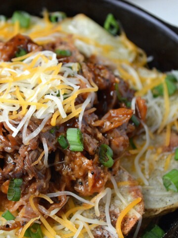 Pulled Pork Potato Nachos are a flavor explosion and a great gluten free offering!