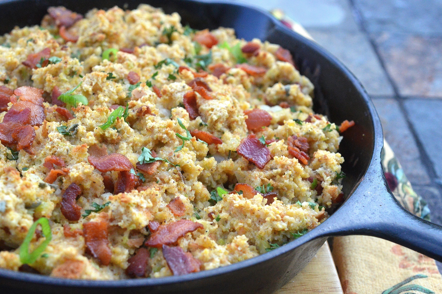 Bacon Sage Cornbread Stuffing. Easy and delicious Thanksgiving or Christmas dressing recipe. Cornbread dressing recipe. Cornbread stuffing recipe.