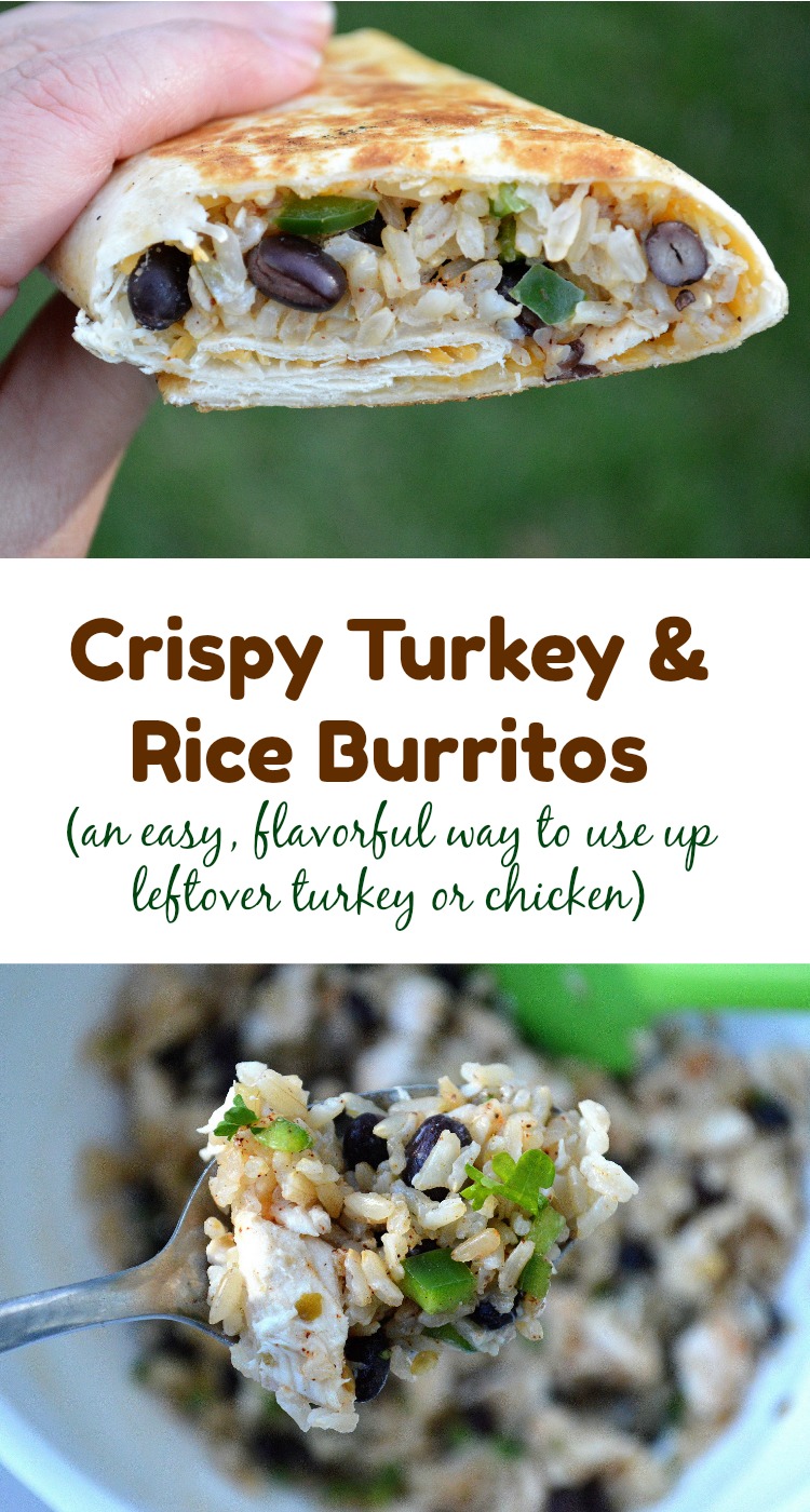 Crispy Turkey & Rice Burritos! An easy & flavorful way to use up leftover turkey or chicken!