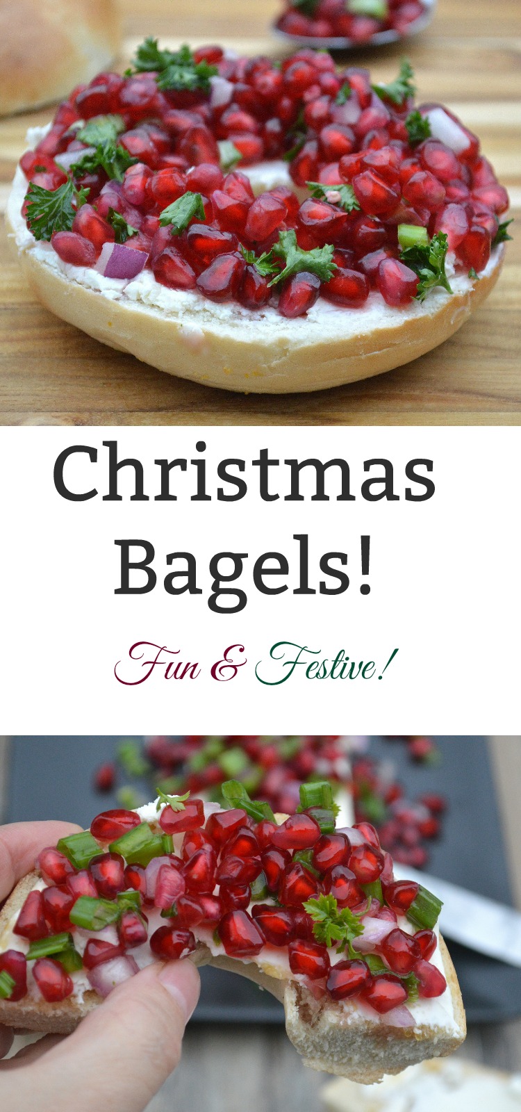 Christmas Bagels! Fun, easy & festive! Honey Lime syrup, pomegranate salsa & cream cheese on a bagel...Yum!