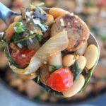 One Pot Chicken Sausage, Beans & Kale! Healthy, delicious and on the table in under 30 minutes!